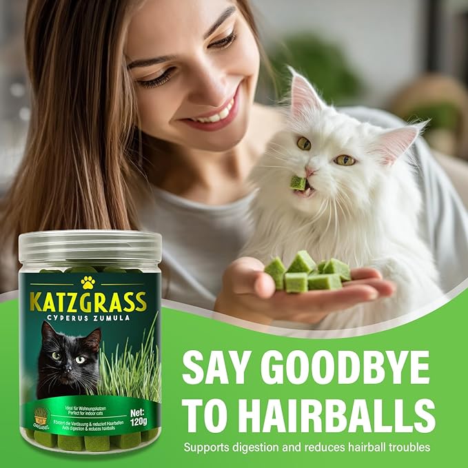 Natural Cat Grass Treats for Indoor Cats | Salmon & Catnip Dental Snacks | Hairball Control & Teeth Cleaning | Freeze-Dried Training Rewards