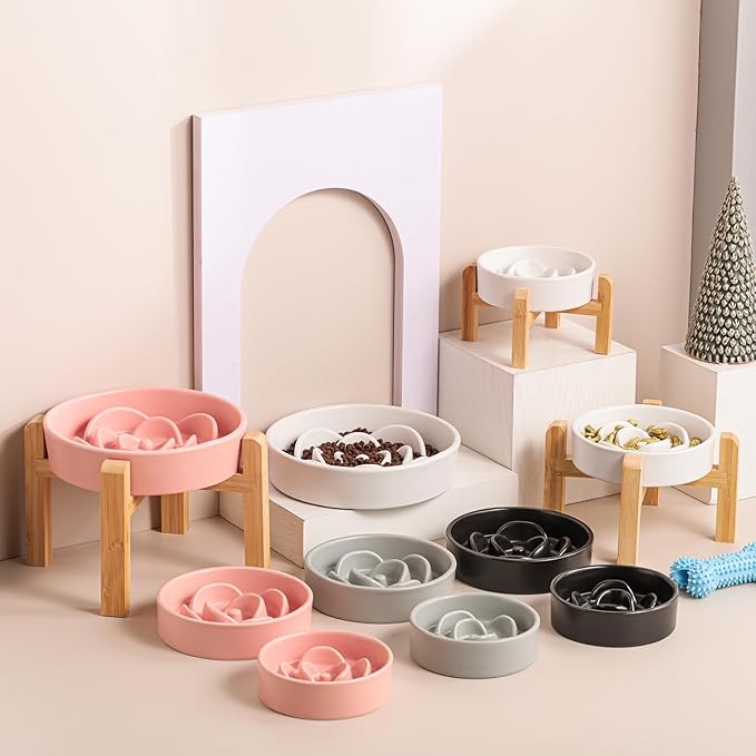 Grey Ceramic Slow Feeder Dog Bowl for Medium and Large Breed,1.5 Cup 8.26 in Slow Feeding Bowl,Puzzle Dog Food Bowl for Fast Eater,Maze Dish for Fast Eater