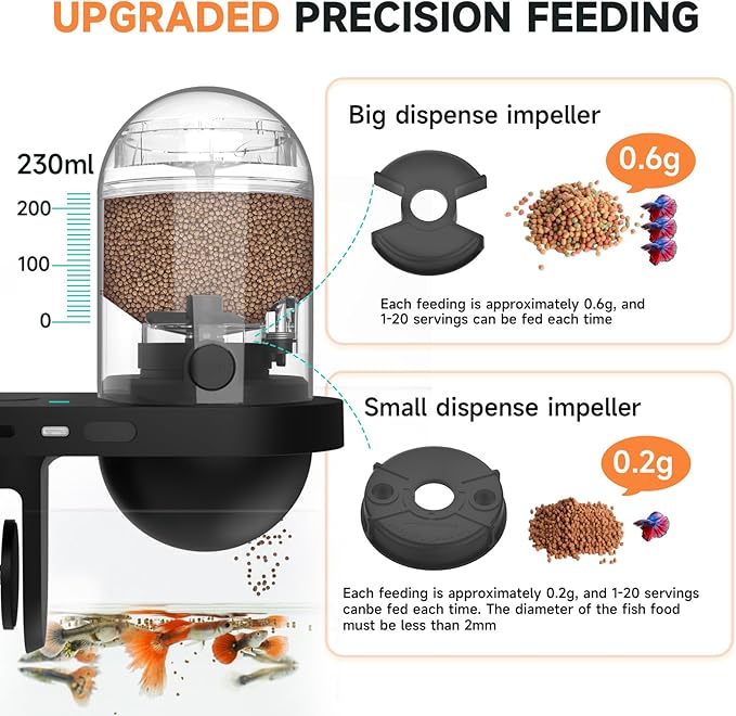 hygger WiFi Automatic Fish Feeder for Aquarium, Smart App Control Auto Fish Food Dispenser with Camera and Timer, Vacation Feeder with 230ml Large Capacity and USB Cable for Turtle Betta Koi Tank