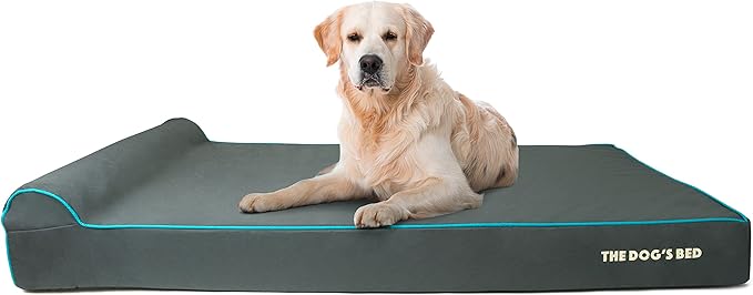 The Dog’s Bed Orthopedic Headrest Dog Bed XXXL Grey/Blue, Memory Foam, Pain Relief for Arthritis, Hip & Elbow Dysplasia, Post Surgery, Lameness, Waterproof Washable Cover