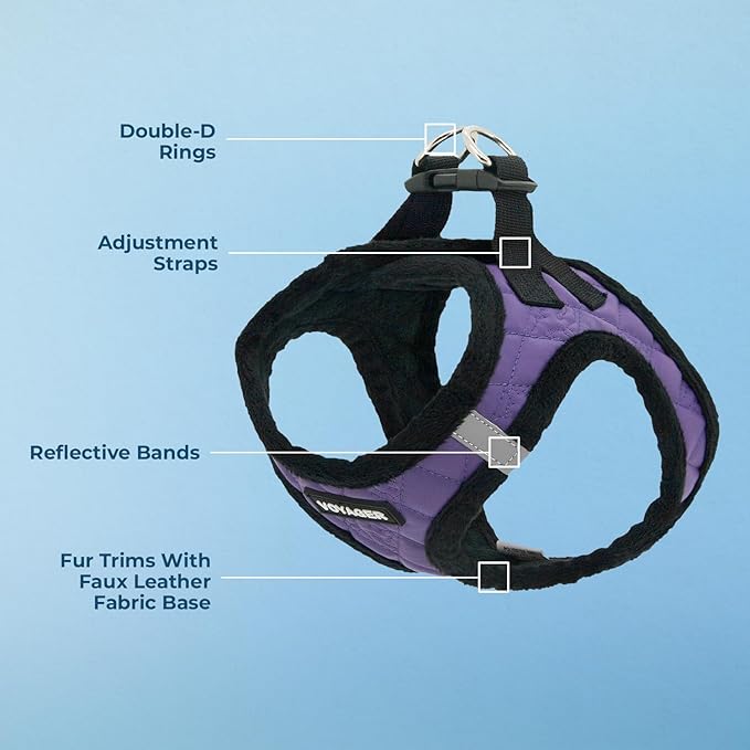 Best Pet Supplies - All Weather Mesh/Plush, Reflective, No Pull Harness for Small, Medium Dogs, Cats - Secure with Hook & Loop Fastener, Buckle, Double D-Rings - Purple Faux Leather, XL