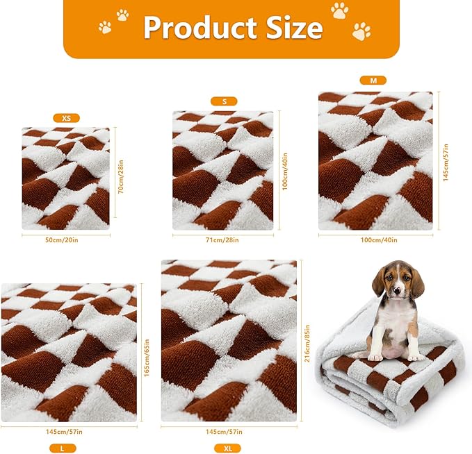 Waterproof Pet Blanket, Brown Checked Pets Throw Blankets for Dog Bed Covers Couch Sofa Stylish Jacquard for Puppy Cats Washable Reversible Furniture Protection Covers (Coffee Check,M)