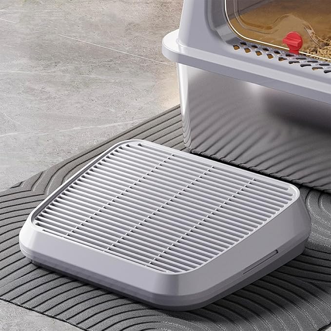 SpaceTime Elevated Cat Litter Mat for Litter Box,Trapping Litter Ramp/Steps for Floor Indoor,Washable Easy Cleaning Cat Pad with Filter Function,Suitable for Kitty & Senior Cats (Light Grey)