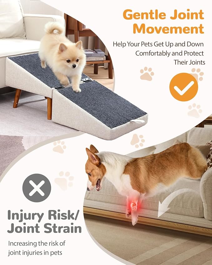 Dog Ramp for Couch and Bed, Dog Stairs for Small Dogs and Cats, Foldable Pet Steps for Medium Senior Dogs and Puppy, Split Ottoman Design Pet Ramp