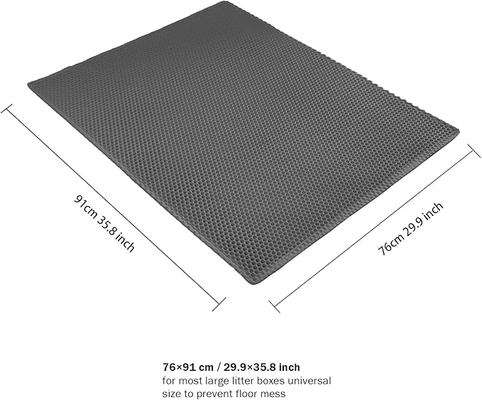 Cat Litter Mat, Cat Litter Trapping Mat, 29.9'' x 35.8''Inch, Double Layer Waterproof Proof Litter Box mat, Non-Slip Design, Reduces Litter Scatter, Easy to Clean, Grey