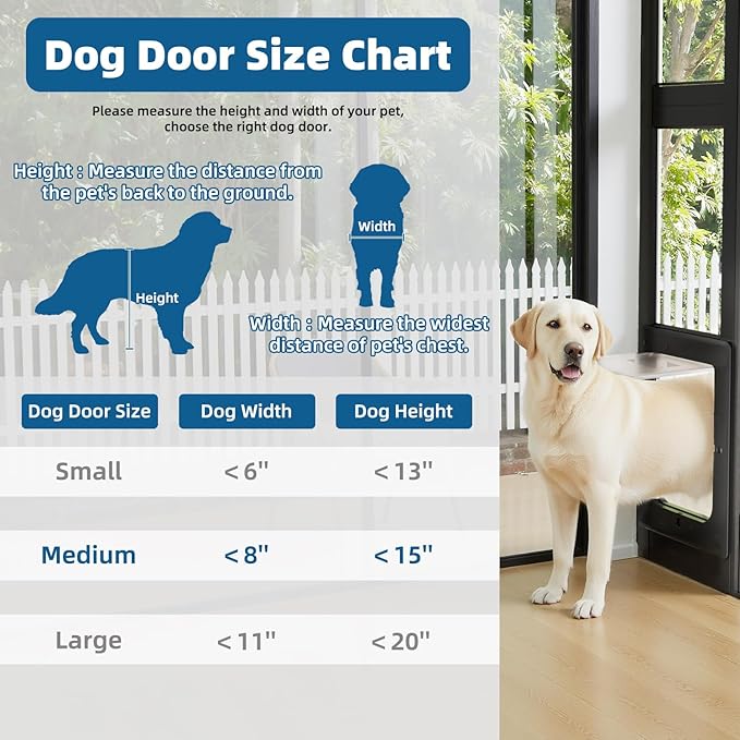 Dog Door for Sliding Glass Door, Magnetic Plastic Flap Sliding Door Pet Insert with Lock, Adjustable Height 74.2”-80.7”, No-Cut Installation for Patio Dog Access(Black M)