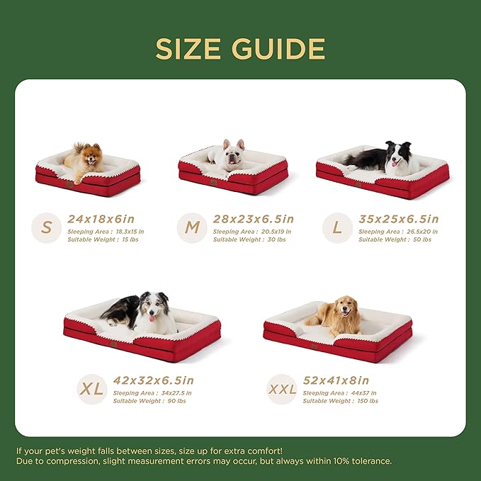 Bedsure Orthopedic Dog Beds Large Sized Dog - Washable Large Dog Cat Bed Waterproof, Comfort Dogs Couch Sofa with Washable Removable Cover, Pet Bed with Nonskid Bottom, Red, 35"