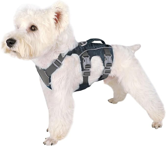 Escape Proof Dog Harness, Lightweight Full Body Pet Vest with Lift Handle and Leash Clip, Reflective Adjustable Small Dog Harness for Daily Walking(Grey,Chest:14-22")