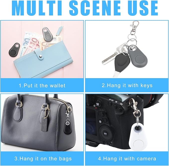 Flutesan 8 Packs Portable GPS Tracking Mobile Tracking Anti Loss Smart Device Key Finder Locator GPS Tracker Device for Pets Dog Cat Wallet Keychain Luggage, Alarm Reminder(Black, White, Gray)