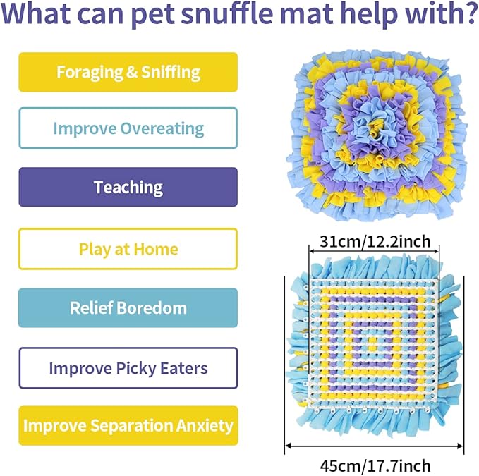 Dog Snuffle Mat, Feeding Mat for Dogs, Durable Interactive Puzzle Toys for Training Foraging Skills(Yellow&Blue&Purple)