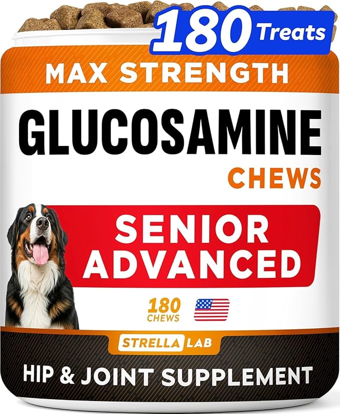 Senior Advanced Glucosamine Chondroitin Joint Supplement for Dogs - Hip & Joint Pain Relief Pills - Large & Small Breed - Hip Joint Chews Canine Joint Health - Chews Older Dogs - Bacon Flavor - 180Ct