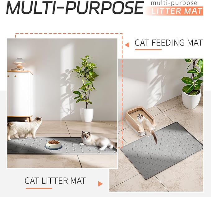 Extra Large Silicone Cat Litter Mat, Waterproof/Urineproof, Litter Recycling, Easy to Clean, Soft on Kitty Paws (28"X40"-Grey)