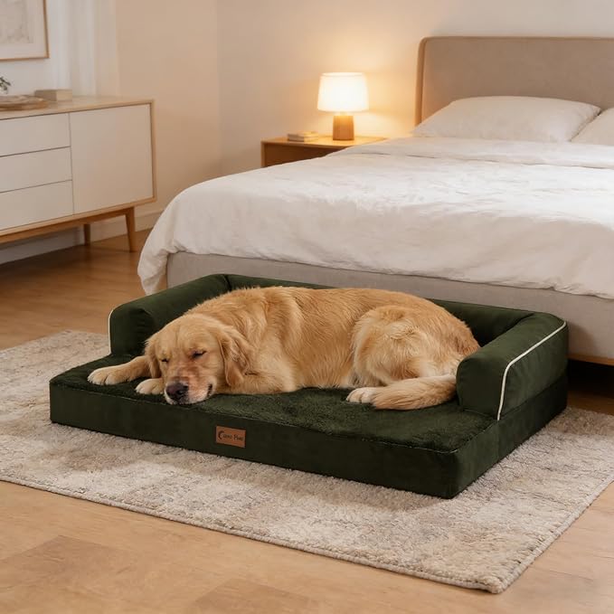 Orthopedic Dog Beds for Extra Large Dogs, Waterproof Egg Crate Foam XL Dog Bed with Sides 45x35Inch, Big Dogs Couch Beds with Removable Washable Cover and Nonskid Bottom, Olive Green