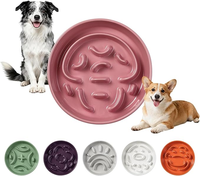 Ceramic Slow Feeder Dog Bowl - Maze Dog Bowl to Slow Down Eating - Fun Feeder for Fast Eaters - Ideal Food Control Dish for Medium to Large Breeds - 8.2 Inch - 1.8 Cups (180g) - Pink