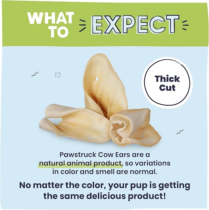 Pawstruck Natural Jumbo Cow Ears for Dogs - Healthy Rawhide Free, Highly Digestible Low Calorie & Long Lasting Dental Chew Treat for Small, Medium, Large Chewers - Pack of 10 - Packaging May Vary
