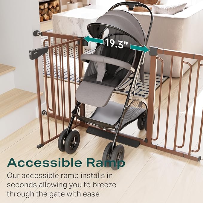 Cumbor 29.7-57" Extra Wide Baby Gate for Stairs, Mom's Choice Awards Winner-Dog Gate for Doorways, Pressure Mounted Walk Through Safety Child Gate for Kids Toddler, Tall Pet Puppy Fence Gate, Brown