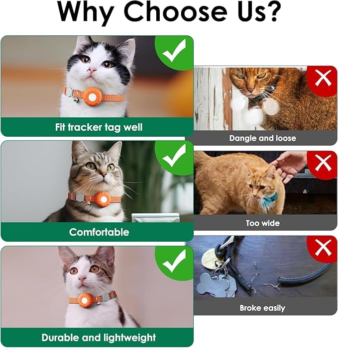 Cat Tracker,Pet Tracker for Cats Compatible with Apple Find My App(Only iOS),Waterproof Tracker Cat Collar with Safety Elastic Buckle,No Monthly Fee,Works with Any Collar (Orange)