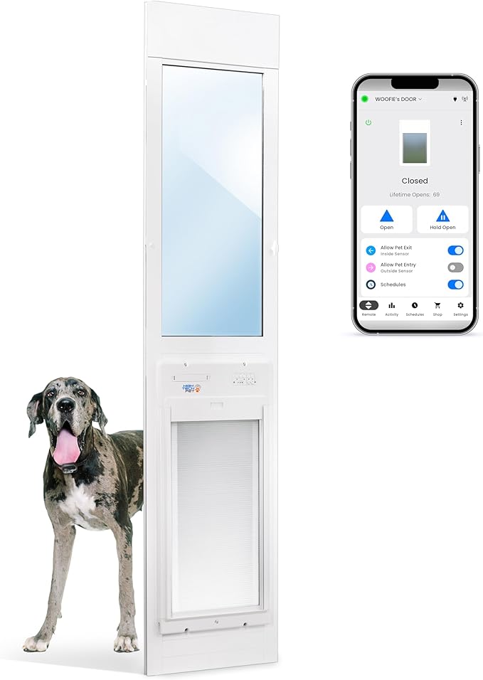 Power Pet Automatic ROLL UP Door by High Tech Pet Brand - Motorized Panel Rolls Up - Pet Operated - Remote App Control - 24/7 Exit & Entry Timers (Patio Regular - 75-80¼, X-Large)