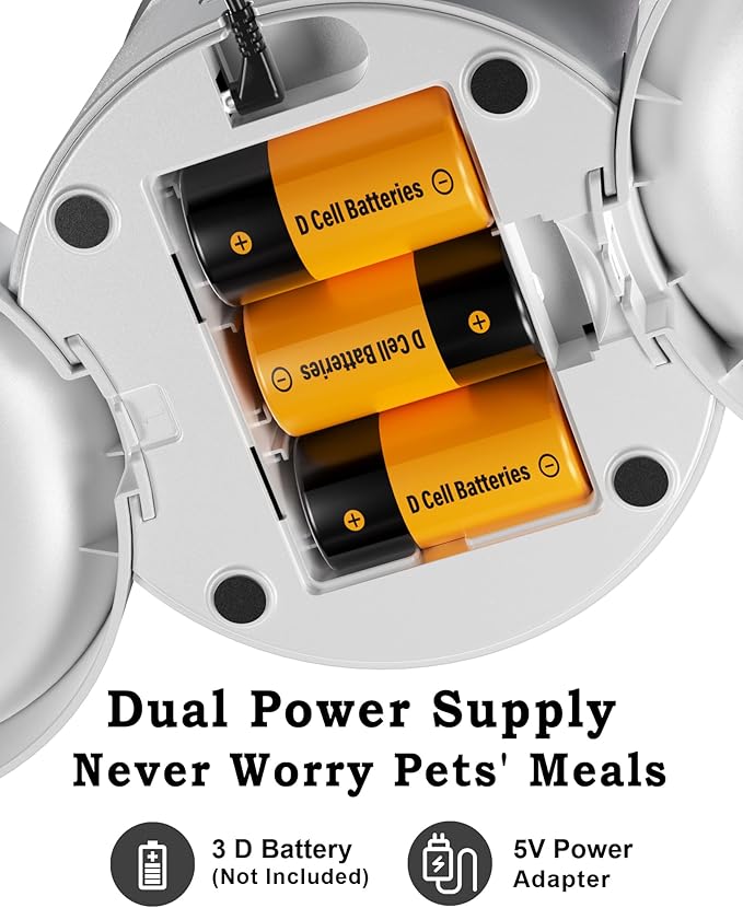 Automatic Dual Cats Feeder 2 Cats,Dual Power,Flexible Schedule Timer,6 Meals 12 Portions Per Day (Clear White, ABS Double Bowls)