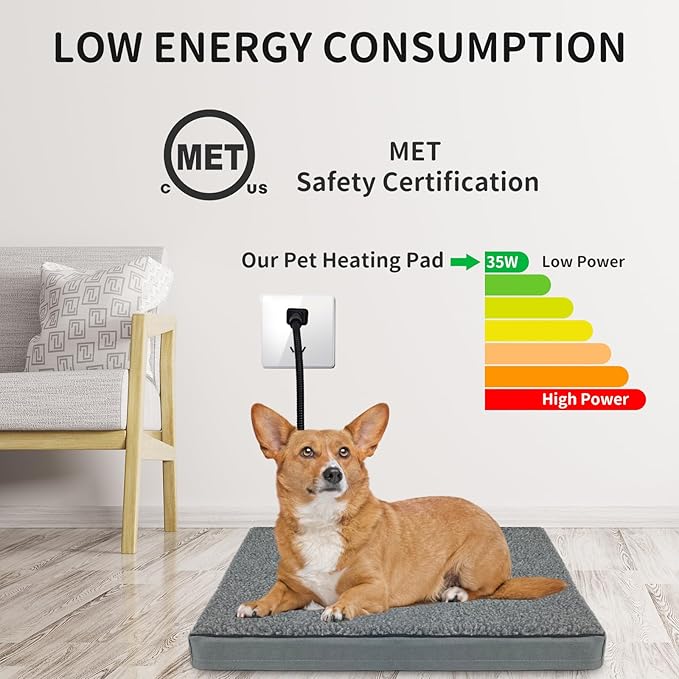 Heated Pet Beds for Indoor/Outdoor Cat & Dog Orthopedic Foam Warming Cat Beds Auto Temperature Control, Washable Cover with Waterproof Liner Thermo Kitty Electric Heating Bed