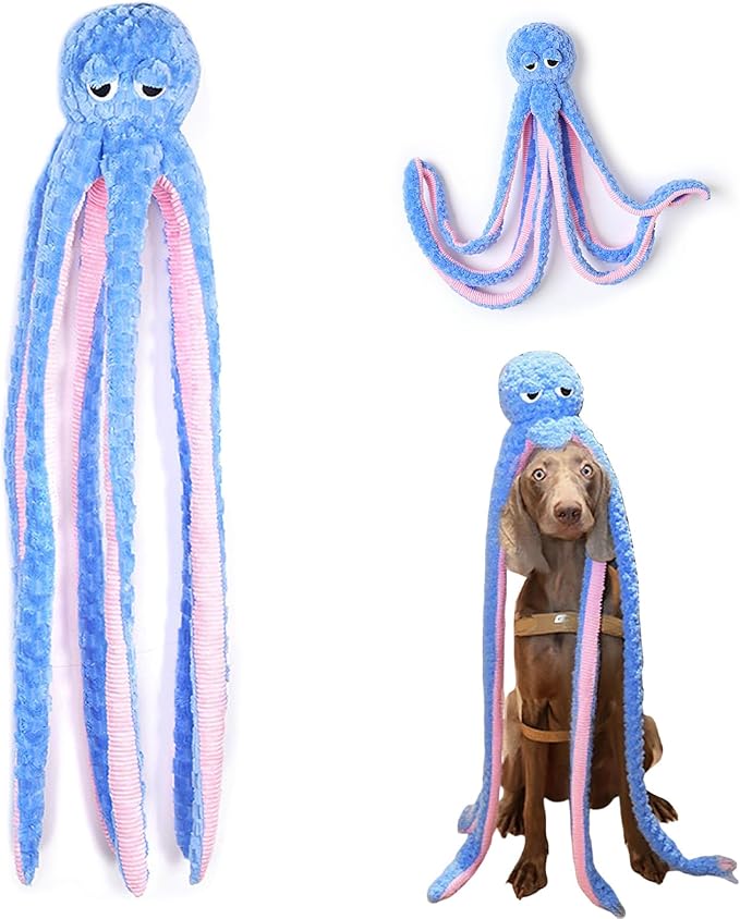 40 Inches Octopus Interactive Squeaky Dog Chew Toys, Dog Toys for Aggressive Chewers, Dog Supplies Birthday Gifts for Large Dogs(Blue), Large