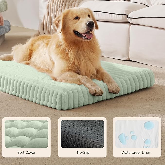 Orthopedic Dog Bed for Extra Large Dog, Waterproof Pet Bed,Non-Slip Bottom and Egg-Crate Foam with Removable Washable Cover Crate Bed,Green,42"x30"x4"