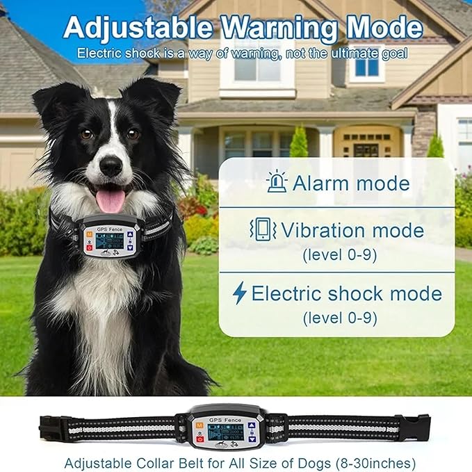 Wireless Dog Fence, GPS Electric Dog Fence, Waterproof & Rechargeable Training Collar with 3 3 Training Modes, Control Range 65-3290 FT, Pet Dog Fence System Boundary Container for All Dogs,A