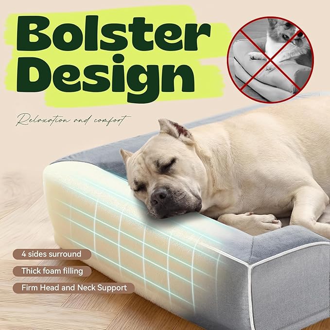 Extra Large Orthopedic Dog Bed with Cooling Gel Memory Foam,Waterproof XXL Dog Couch Bed with Removable Washable Cover,48 inch Pet Sofa with High Resilience Foam Sides for Old Pets,Grey