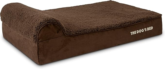 The Dog’s Bed Orthopedic Headrest Dog Bed Large Brown Plush, Memory Foam, Pain Relief for Arthritis, Hip & Elbow Dysplasia, Post Surgery, Lameness, Waterproof Washable Cover