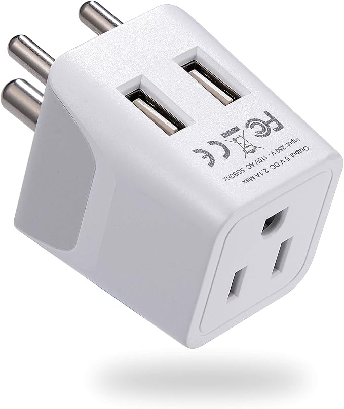 Ceptics India, Nepal, Bangladesh Travel Adapter Plug with Dual USB - Type D - Usa Input - Ultra Compact - Safe Grounded Perfect for Cell Phones, Laptops, Camera (CTU-10)