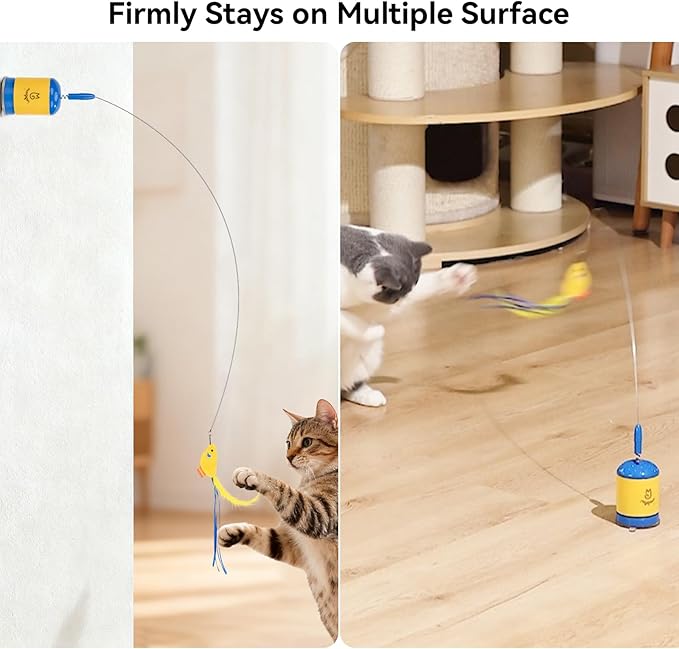 Migipaws Interactive Automatic Cat Teaser Wand Toy with Strong Suction Cup, 70cm Flexible Wire & DIY Bending Design, Rechargeable Cat Exercise Toy with Auto Timer for Indoor Cats(Blue)