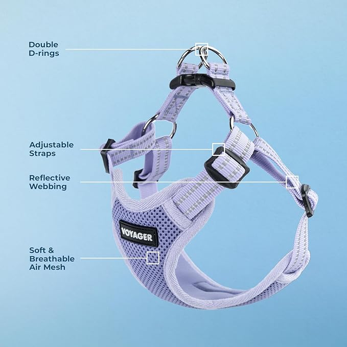 Best Pet Supplies Voyager Mesh Dog Breathable Harness Reflective Stitching, All Weather Adjustable for Walking Training, or Running - Heavy Duty & Durable, Harness (Lavender), M