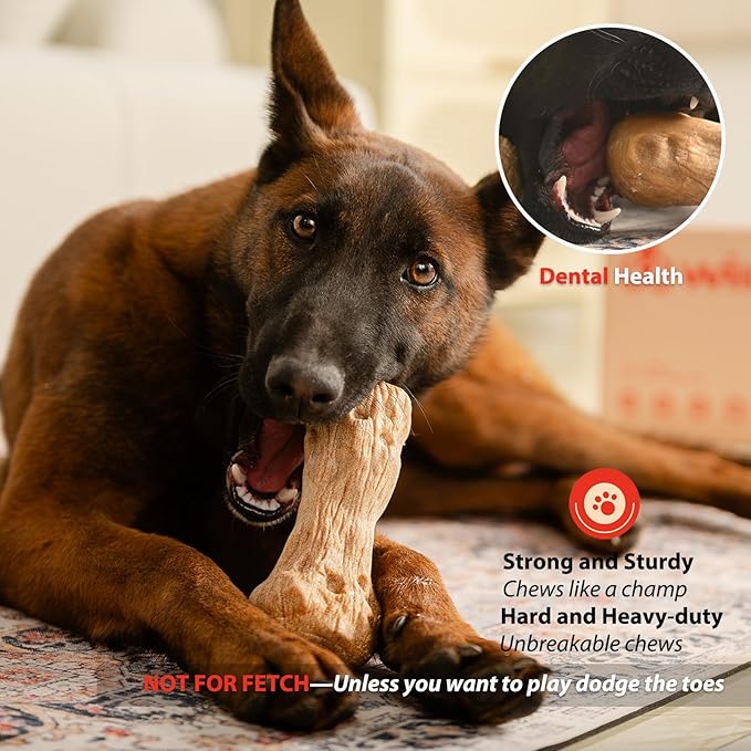 Willjoy Dog Chew Toys for Aggressive Chewers, Tough Dog Toys for Aggressive Chewers, Pine Wood and Nylon Indestructible Dog Toy, Bacon Flavor Large Dog Toys to Keep Them Busy