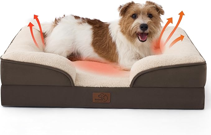 Bedsure Self Warming Orthopedic Dog Bed Medium Size Dogs - Washable Medium Dog Bed Waterproof, Comfort Pet Couch with Removable Cover, Pets Sofa with Nonskid Bottom, Brown, Non-Electric