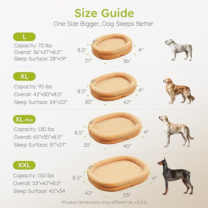 XL Orthopedic Dog Bed, Extra Large Dog Bed, Dog Sofa for Large Sized Dogs with Full-Surround Bolsters, Dual-Sided Dog Cooling Bed with Memory Foam, Washable Pet Sofa with Nonslip Bottom, Brown