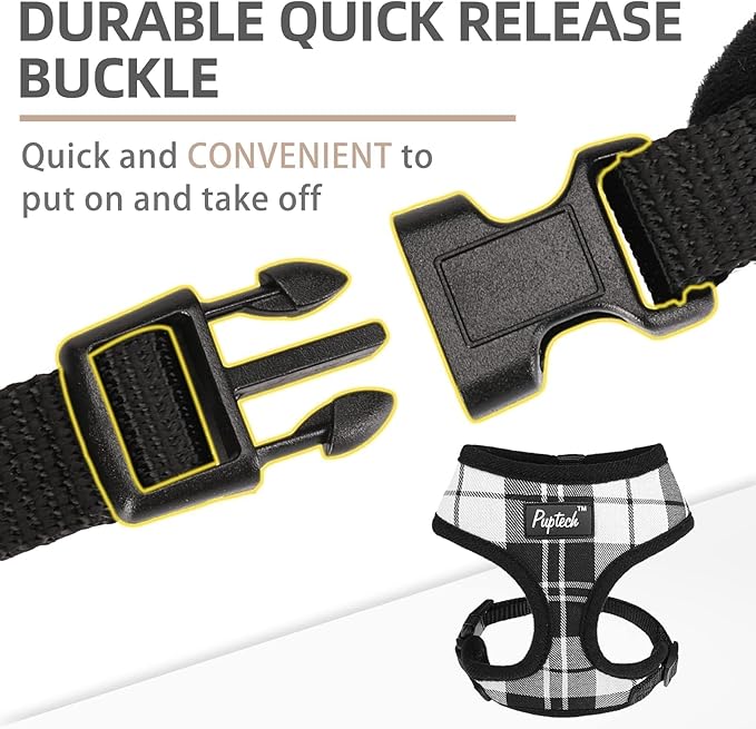 PUPTECK Soft Mesh Dog Harness and Leash Set Pet Puppy Cat Comfort Padded Vest No Pull Harnesses, Black&White, S