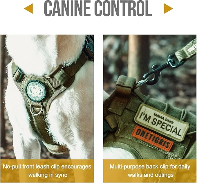 OneTigris Dog Harness, Tactical Dog Harness No-Pull Breathable Adjustable Pet Vest with Handle for Outdoor Walking(Ranger Green,Small)