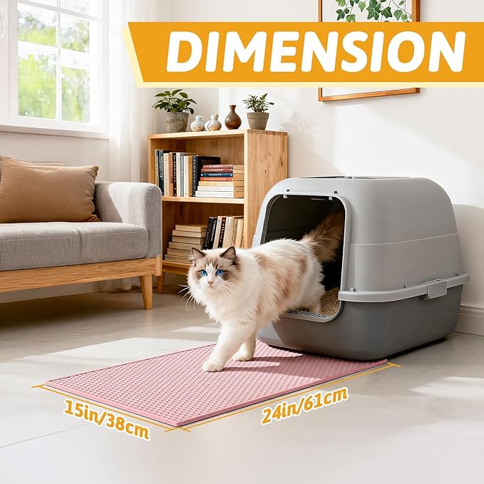 Pieviev Cat Litter Mat Double Layer Waterproof Urine Proof Trapping Mat 1 Pack (Pink, 24x15 Inch (Pack of 1))