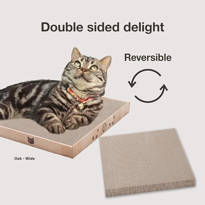 Necoichi Cardboard Cat Scratcher Bed for Indoor Cats - Cat Scratching Board (16" Wide, a.Oak Lounge)