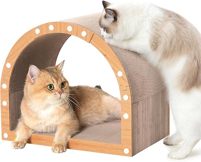 Avont Cardboard Cat Scratcher House, Kitten Scratching Tunnel Board, Modern Scratch Pad for Indoor Cats, Durable Corrugated Cardboard Scratcher for Kitty