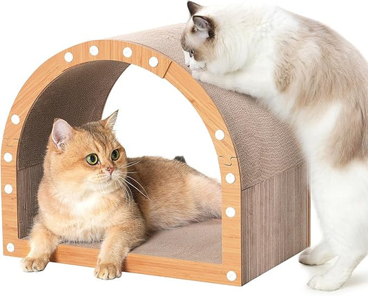 Avont Cardboard Cat Scratcher House, Kitten Scratching Tunnel Board, Modern Scratch Pad for Indoor Cats, Durable Corrugated Cardboard Scratcher for Kitty
