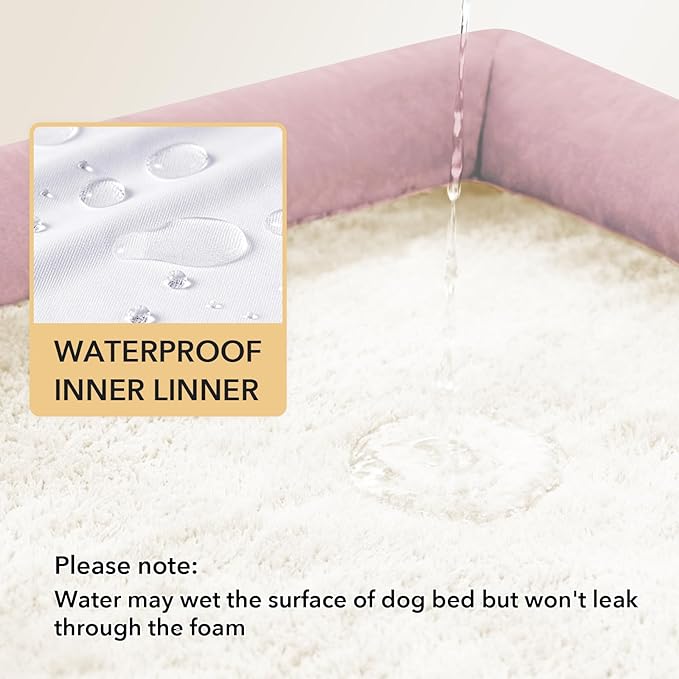 Orthopedic Dog Beds for Large Sized Dogs, Waterproof Egg Crate Foam Medium Dog Couch Beds for Crate 35x22Inch, Washable Pet Beds with Removable Cover and Nonskid Bottom, Pink