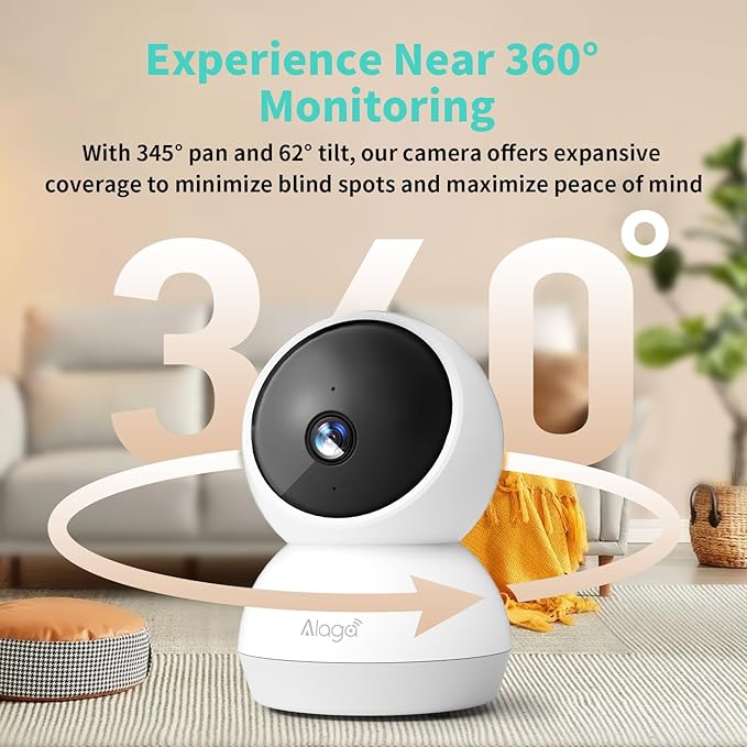 2K Indoor Security Camera, 360° Pan/Tilt AI Human Pet Motion Security Camera, 2.4/5 GHz Night Vision Camera, 2 Way Audio, Compatible with Alexa Google Assistant (3 Months of Cloud Storage)