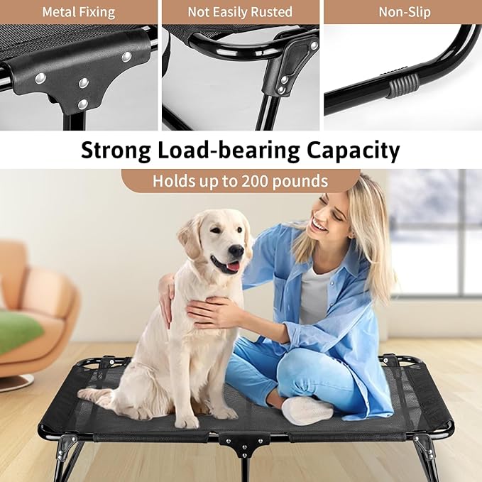 Foldable Elevated Dog Bed, 43"x23"x7"Raised Pet Bed with No Setup, Outdoor DogBed with Breathable Mesh, No-Slip Feet Camping Dog Cots Bed for Large Sized Dogs, Black