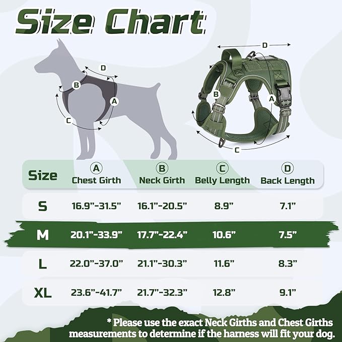 rabbitgoo Tactical Dog Harness Medium Sized Dog, No Pull Military Service Vest with Handle & Molle, Easy Control for Training Walking, Adjustable Reflective Straps, Green, M