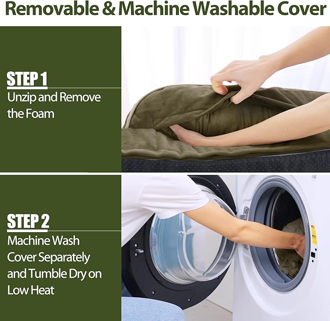 Orthopedic Dog Beds for Large Sized Dogs, Waterproof Egg Crate Foam Large Dog Couch Beds with Comfy Bolster 36x27Inch, Washable Pet Beds with Removable Cover and Nonskid Bottom, Dark Green