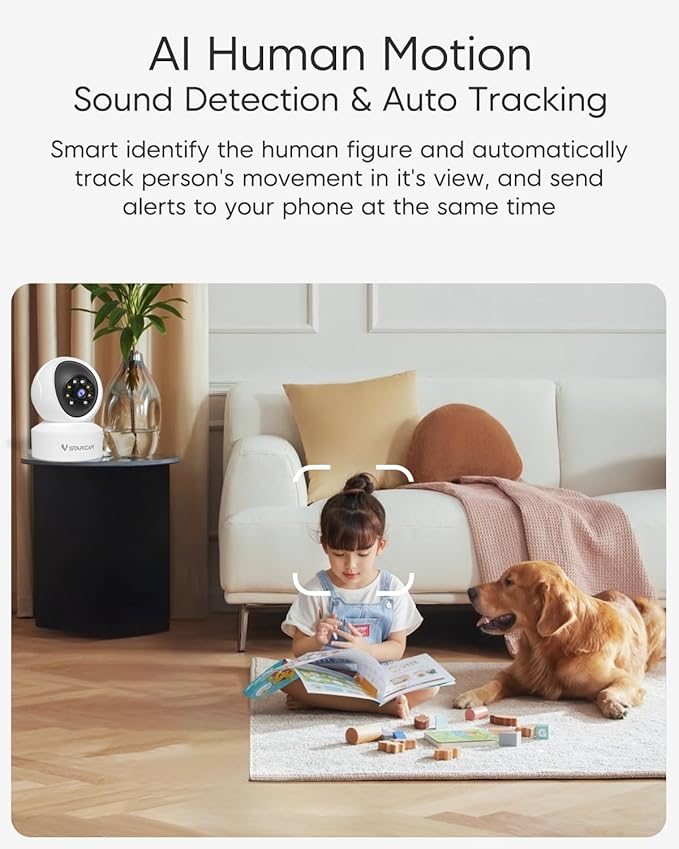 VSTARCAM Indoor 360° Pan-Tilt Home Security Camera, 2K QHD Dog Camera with Color Night Vision, Motion Detection for Baby and Pet Monitor, 2-Way Audio, Works with Alex, Cloud & SD Card Storage