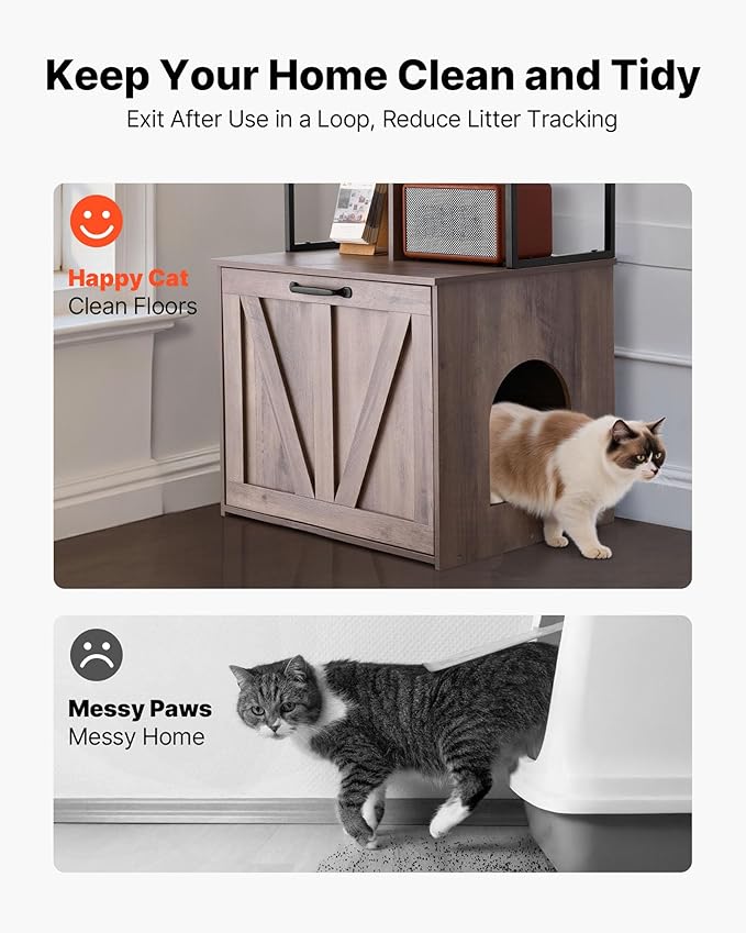 VEVOR Cat Litter Box Enclosure Furniture, 23.6 in Hidden Litter Box Cabinet with Storage Shelves, Modern Style, Waterproof Washroom Side Table Cat House, Fit Most of Litterbox, for Living Room
