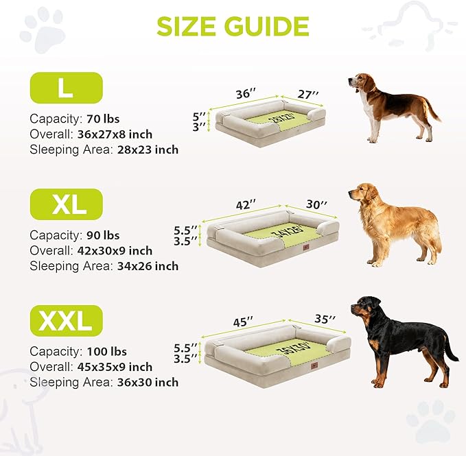 Orthopedic Dog Bed for Extra Large Dogs, XXL Waterproof Egg Crate Memory Foam Pet Bed Bolsters with Removable Washable Cover & Non-Slip Bottom, Tennis Ball Toy, 45x35