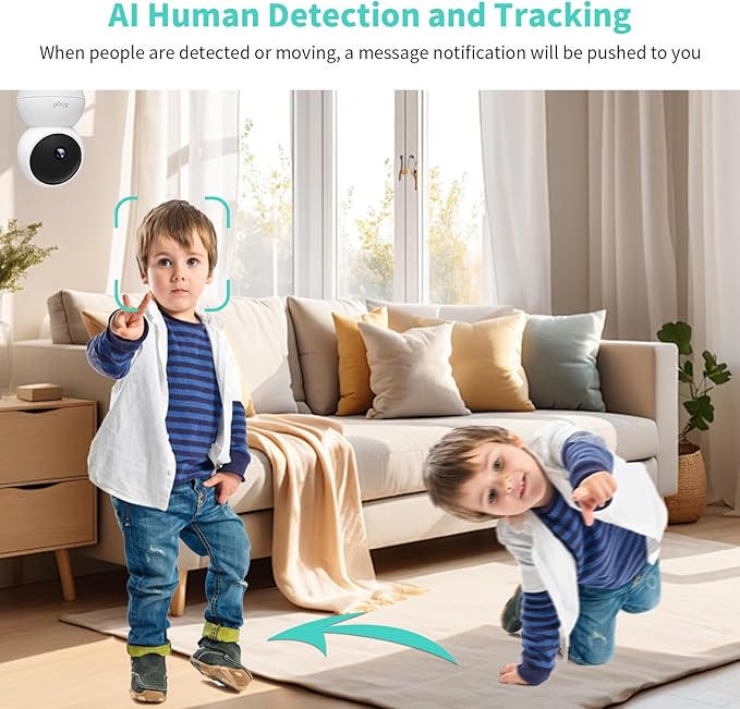 2K Indoor Security Camera, AI Human & Pet Motion, 2.4/5 GHz, 360° Pan Tilt, Night Vision, 2 Way Audio, Compatible with Alexa & Google Assistant (64GB TF Card)
